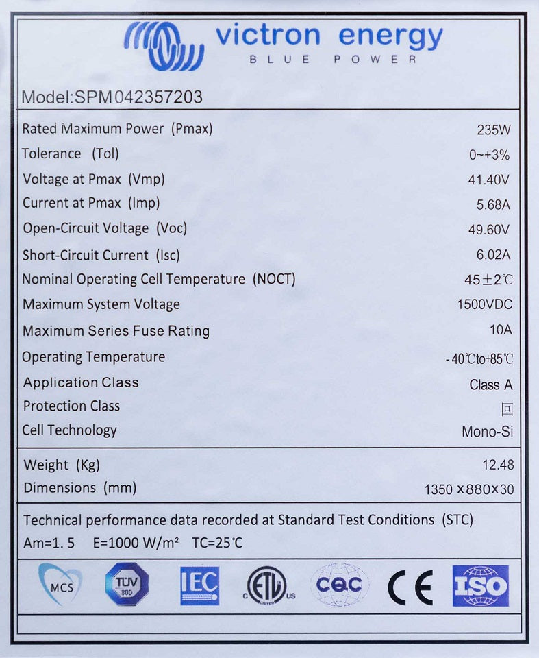 VICTRON SOLAR PANEL 235W-72 cells Mono