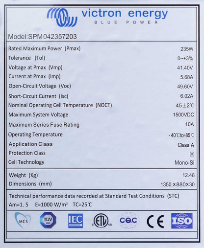 VICTRON SOLAR PANEL 235W-72 cells Mono