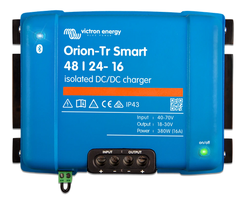 Blue Victron Energy Orion-Tr Smart DC/DC charger on a white background