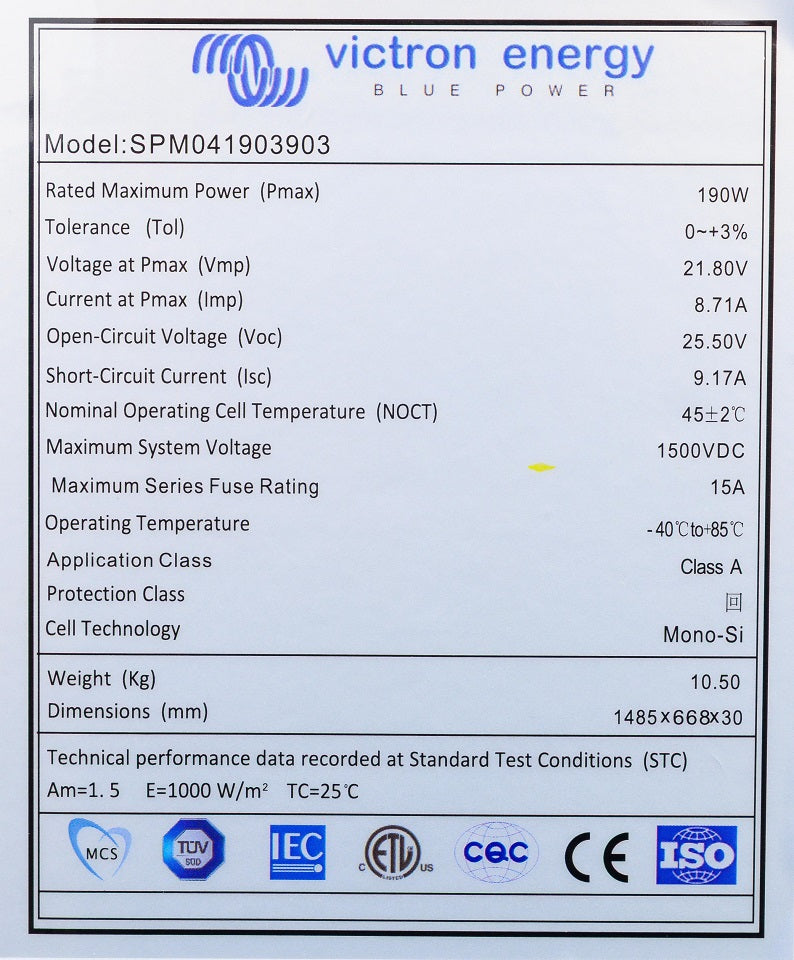 VICTRON SOLAR PANEL 190W-39 CELLS MONO